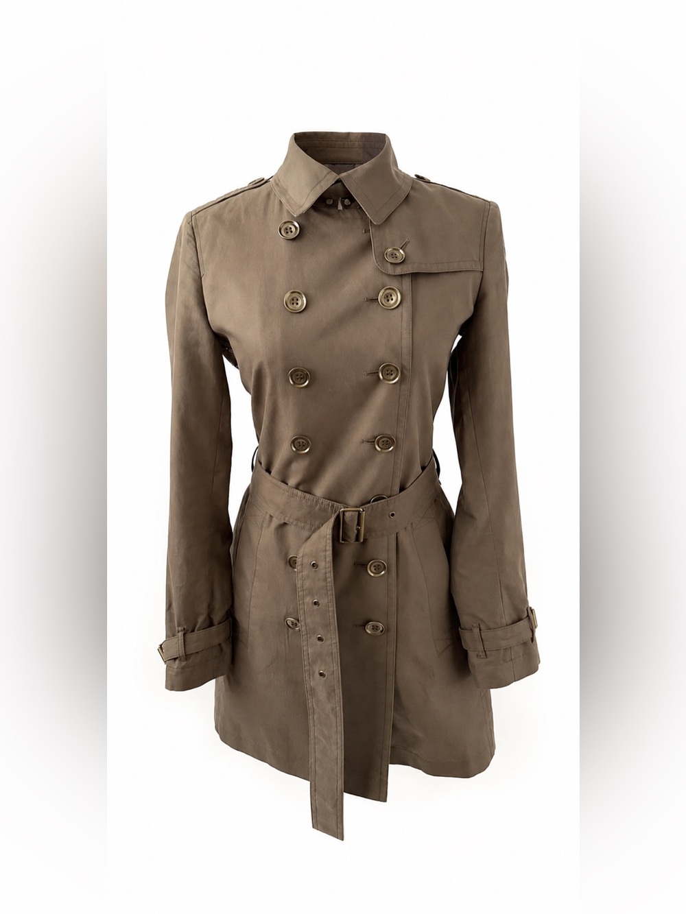 BURBERRY BRIT | Double Breasted Belted Trench Coat Taupe Brown Cotton US 6